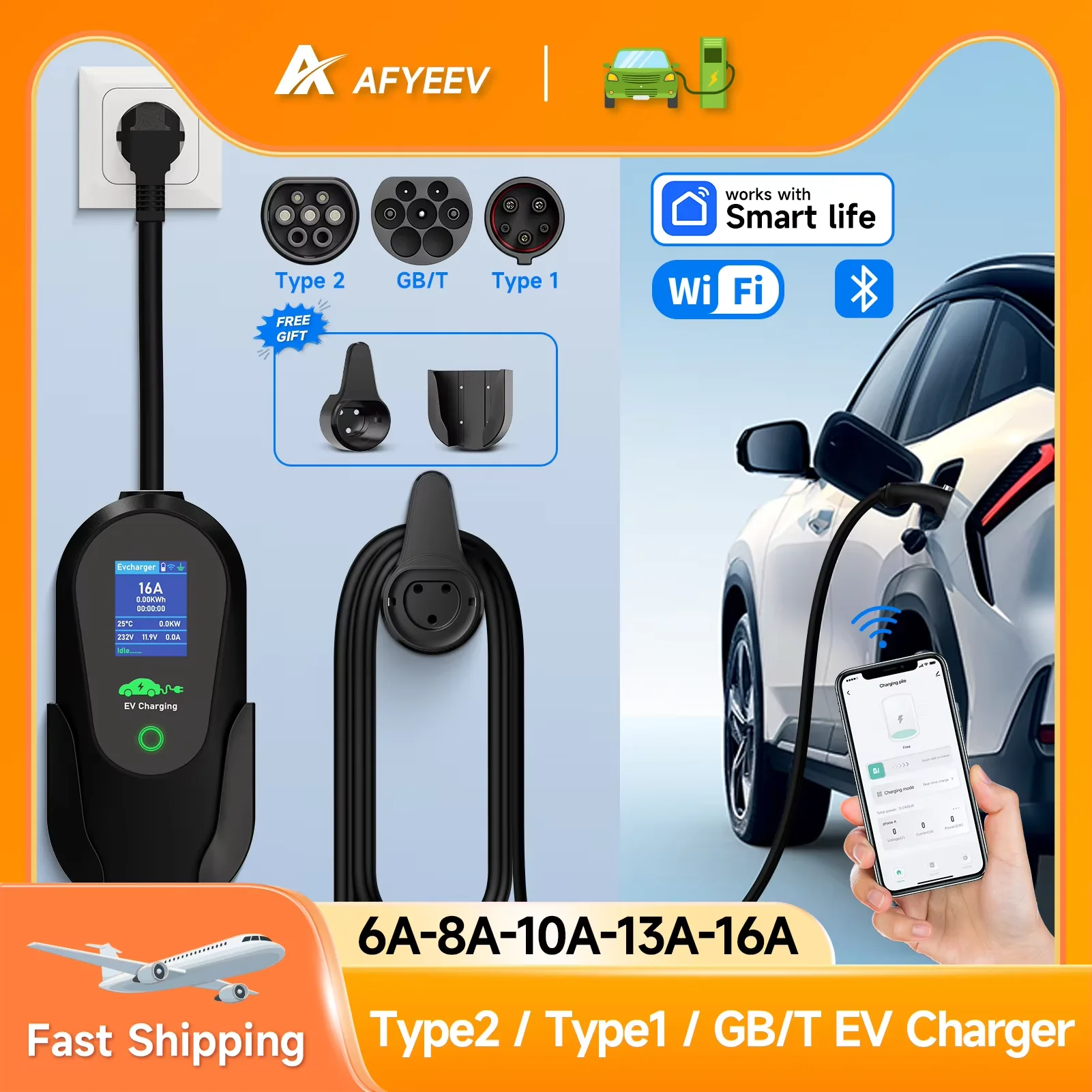 Wifi Smart Plug - AFYEEV 3600W Portable Type 2 IEC62196-2