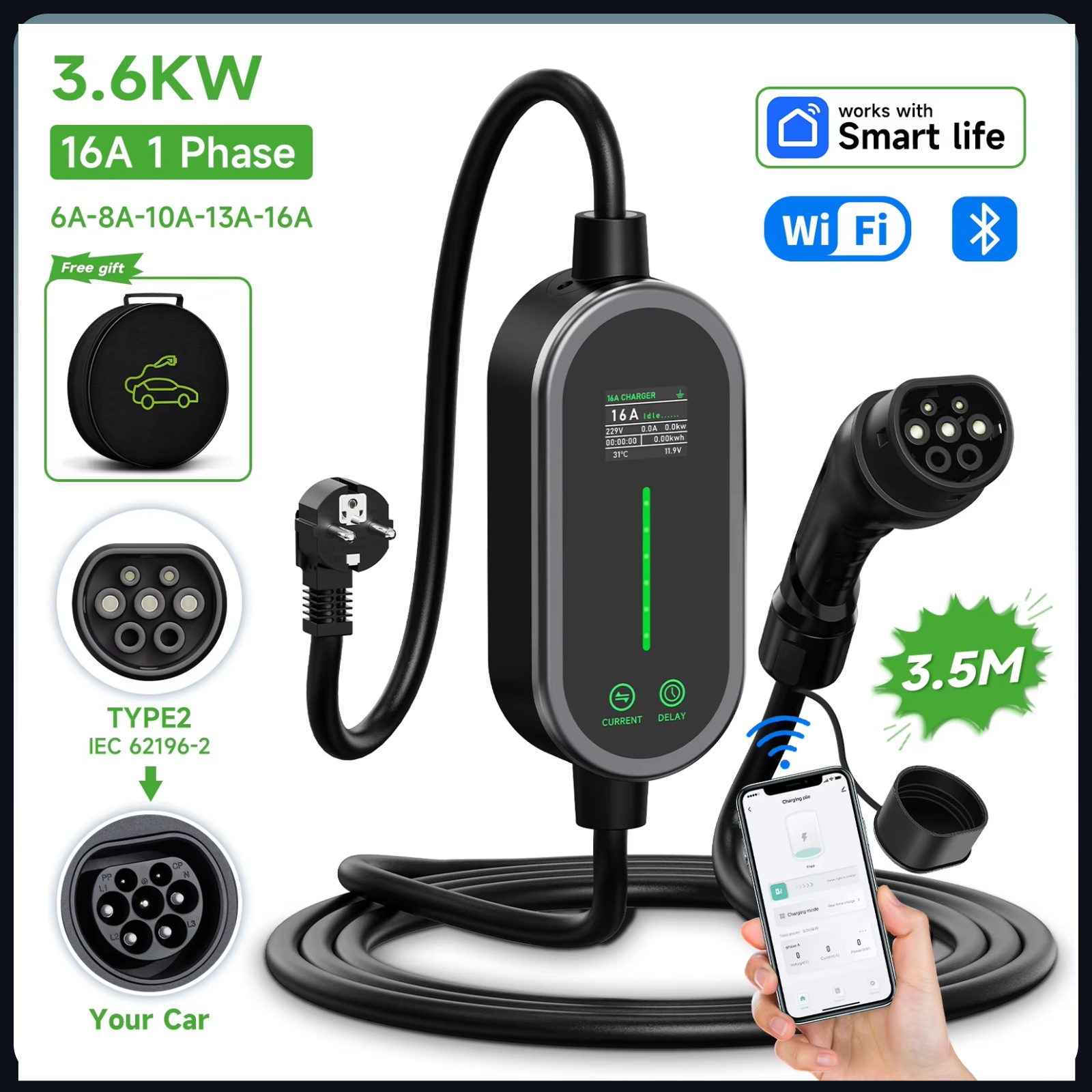 Wifi Smart Plug - AFEEV 16A 3.6KW Portable Charger Type