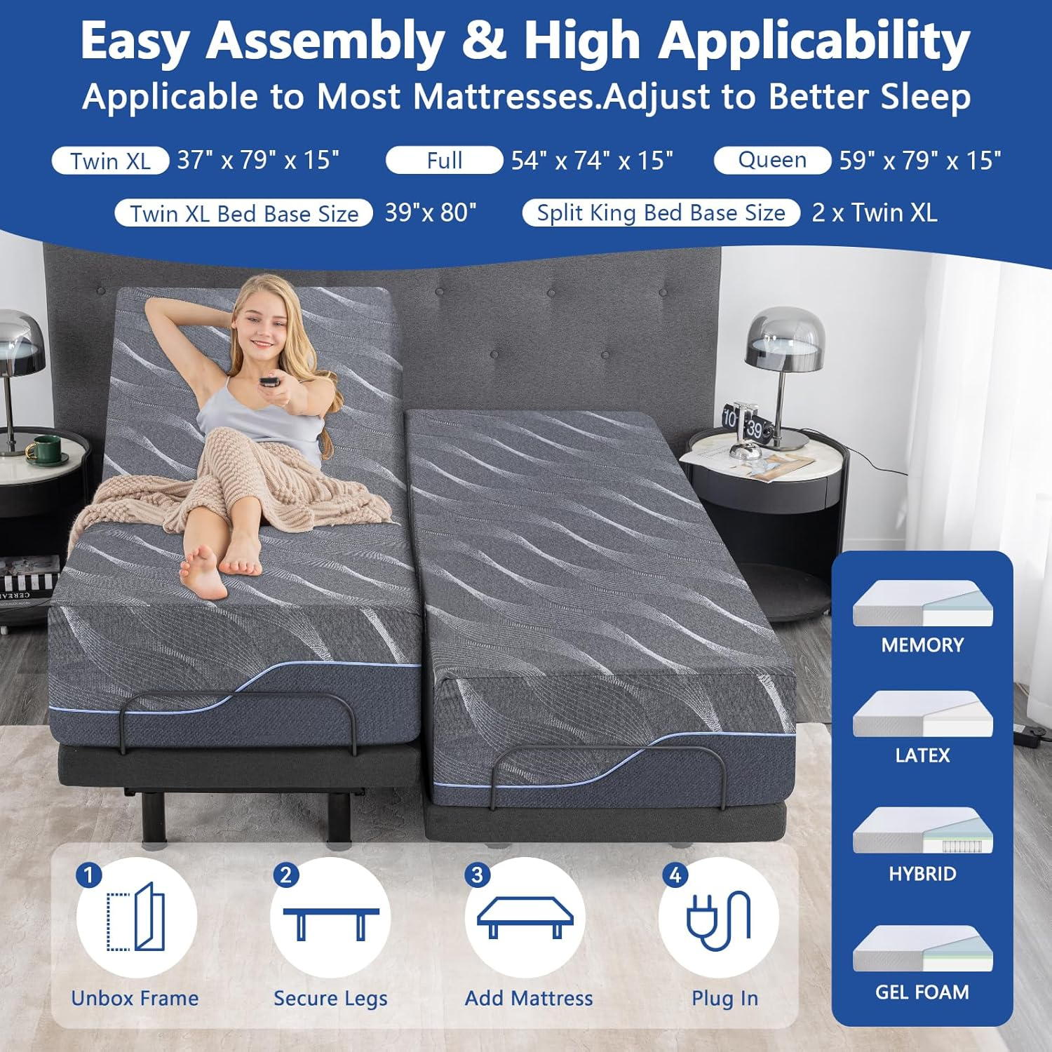 Twin XL Adjustable Bed Frame w - огляд і ціна Smart Home Xl